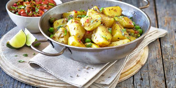 Bombay spiced potatoes with coriander and tomato chutney