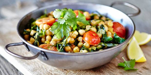 Quick chickpea, spring green and coconut curry