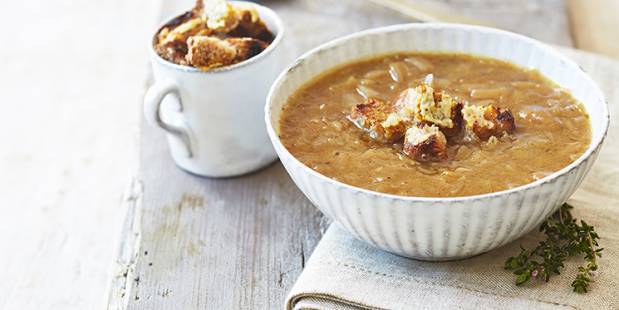 French Onion Soup with cider and cheddar toastie croutons