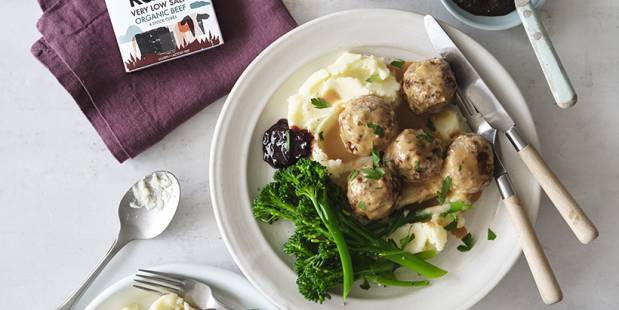 Swedish Beef Meatballs with Mash, Gravy and Tenderstem Broccoli