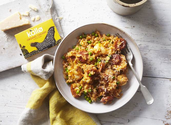 Chicken, chorizo and pea risotto