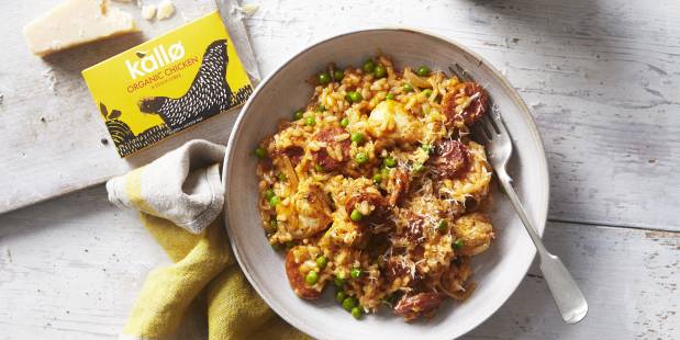 Chicken, chorizo and pea risotto